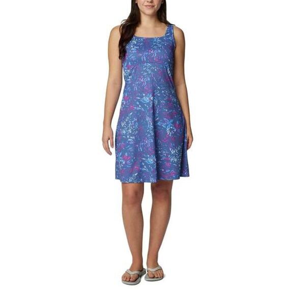 Columbia Womens red white blue floral omni freeze golf performance midi dress M - Picture 2 of 9